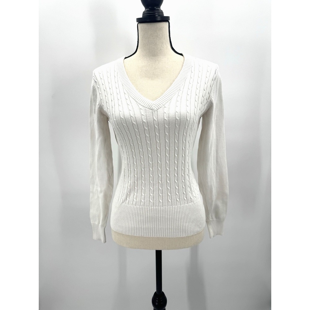 VTG Y2K V-Neck Cable Knit Sweater Preppy Fisherman Tennis Pickleball Golf Small